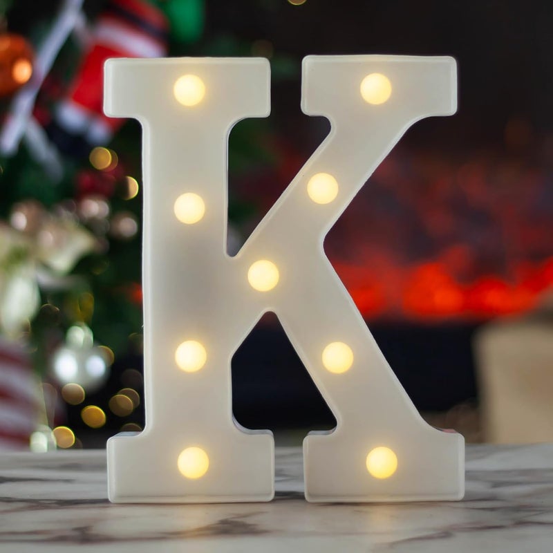 SKYPHAROS LED Marquee Letters, White 26 Alphabet Light Up Letters, Battery Powered LED Letter Lights for Birthday Party, Christmas Night, Home, Bar, Graduation, Wedding Decoration(K) - Image 1